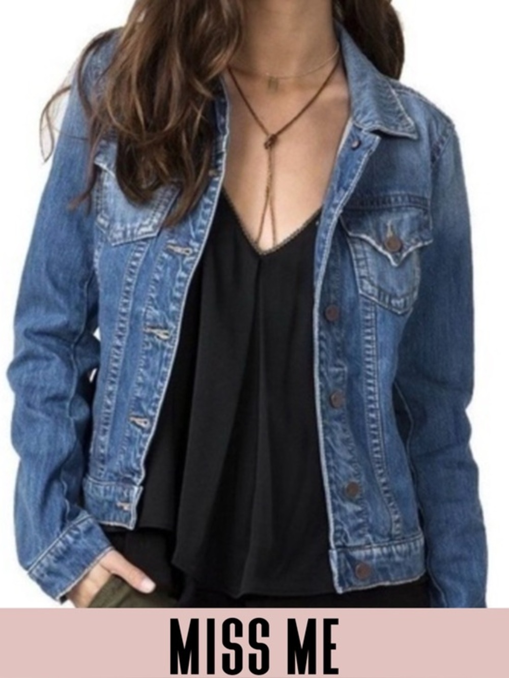 Miss Me Medium Wash Distressed Denim Jacket blue